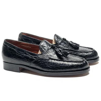 Pre-owned Santoni 10k$ Silvano Lattanzi Crocodile Alligator Shoes Uk: 8 Us: 9 Eu: 42 Tassle Black
