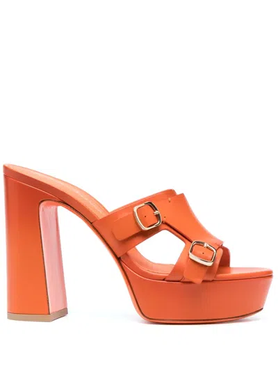 Santoni 115mm Leather Platform Mules In Orange