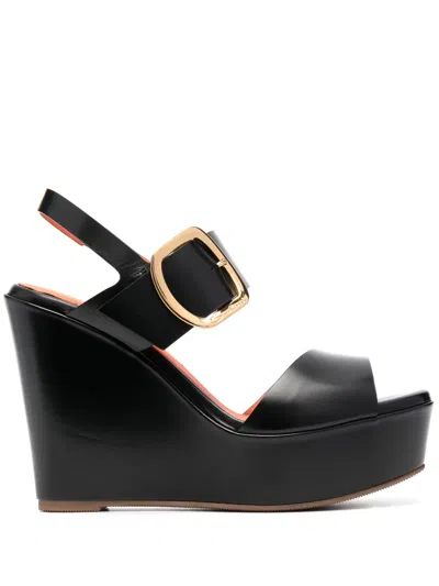 Santoni 125mm Leather Wedges In Schwarz