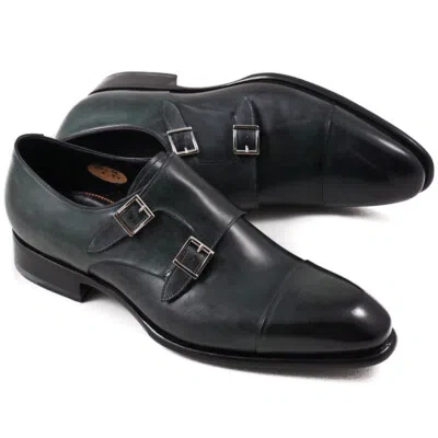 Pre-owned Santoni $1350  Goodyear-welt Green Double-buckle Monk Strap Us 8 Shoes