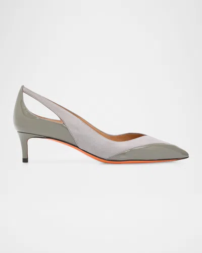 Santoni 45mm Mixed Leather Cutout Pumps In Multi