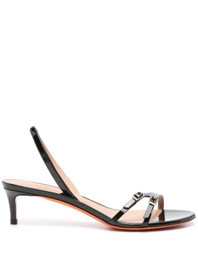 Santoni Black Leather Virna Sandals In Red