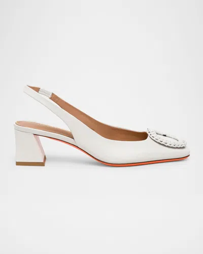 SANTONI 50MM COROLLE LEATHER SLINGBACK BUCKLE PUMPS