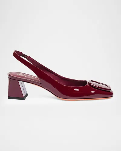 Santoni 50mm Patent Leather Slingback Buckle Pumps In Brown