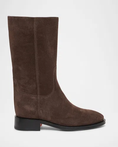 Santoni 50mm Suede Mid-calf Boots In Brown
