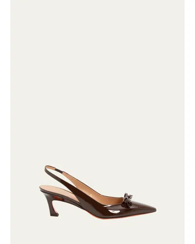 Santoni 55mm Adri Patent Leather Bow Pumps In Brown