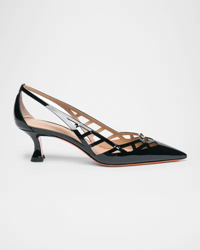 SANTONI 55MM CUTOUT PATENT LEATHER PUMPS