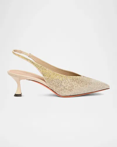 Santoni 55mm Embellished Leather Slingback Pumps In Gold