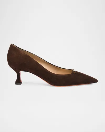 Santoni 55mm Sabine Suede Buckle Pumps In Brown