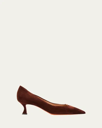 Santoni 55mm Sabine Suede Buckle Pumps In Brown