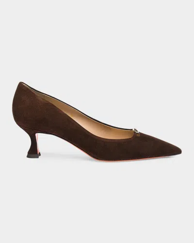 Santoni 55mm Sabine Suede Buckle Pumps In Black