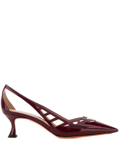 Santoni Leather Stella Pumps Pointed Toe Design In Burgundy