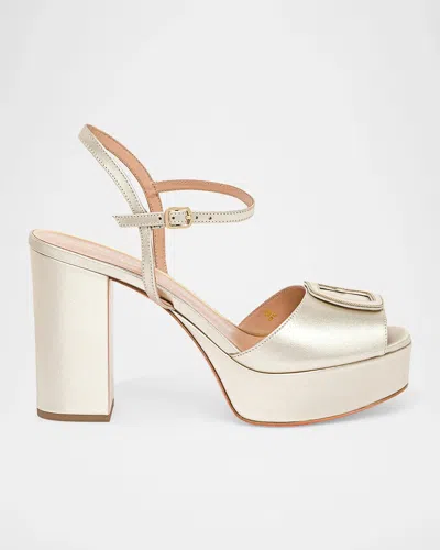 Santoni 60mm Metallic Leather Platform Sandals In Gold