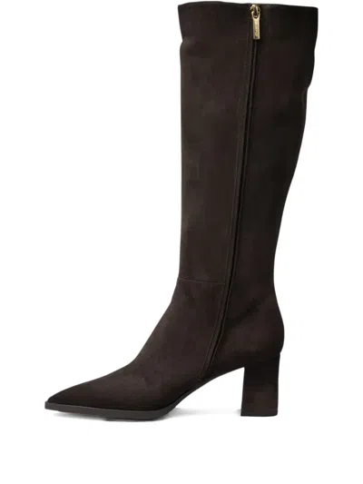 Santoni 65mm Block-heel Suede Boots In Brown