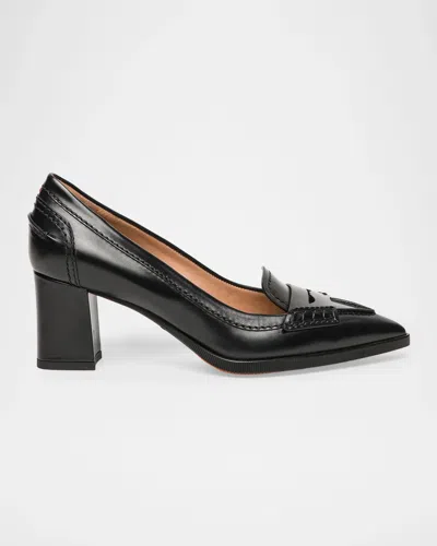 Santoni 65mm Florinda Leather Penny Loafer Pumps In Black