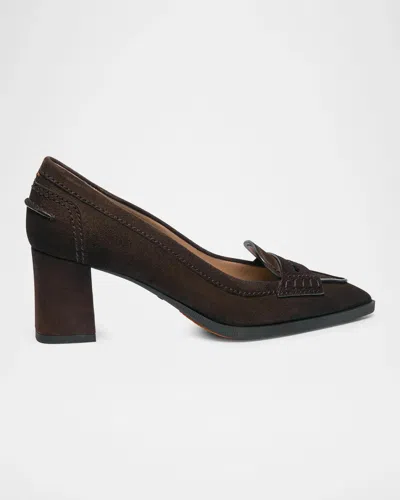 Santoni 65mm Florinda Suede Penny Loafer Pumps In Brown