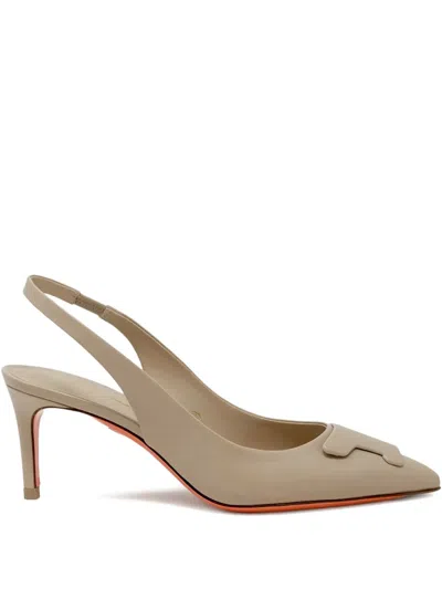 Santoni 65mm Slingback Leather Pumps In Neutral