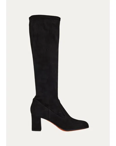 Santoni 65mm Suede Knee-high Boots In Black