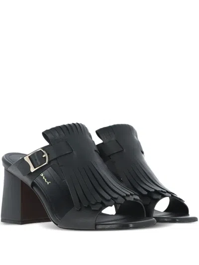 Santoni 75mm Calyps75fr Fringed-detail Buckle Pumps In Black