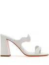 Santoni Block Heel Open Toe Strappy Mules In White