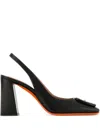 Santoni Leather Peaches Pumps With Block Heel And Decorative Buckle In 黑色