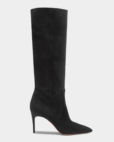 Santoni 85mm Suede Knee-high Boots In Black