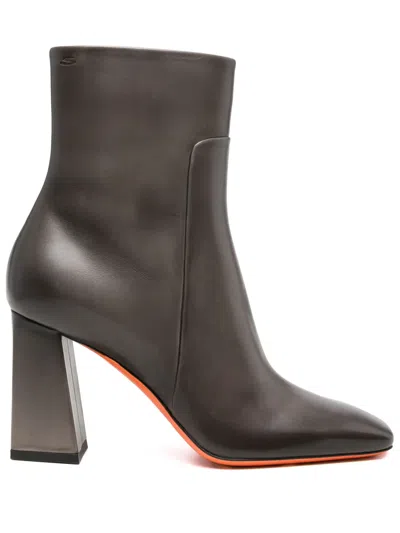 Santoni 90mm Leather Ankle Boots In Gray