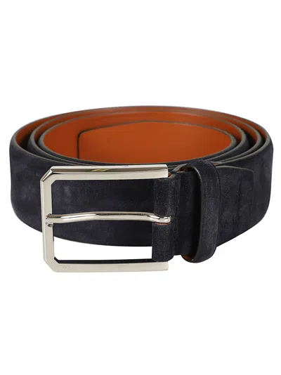 Santoni Adjustable Suede Belt In Brown