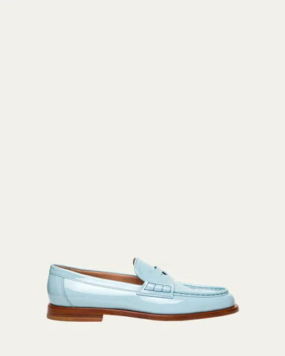 Santoni Airglow Patent Leather Penny Loafers In Light Blue