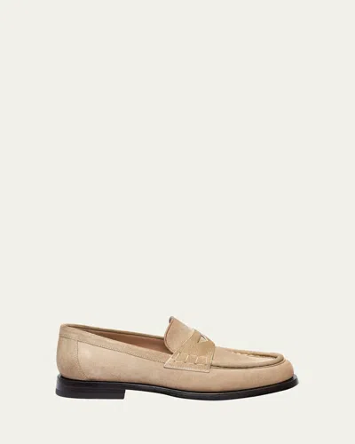 Santoni Airglow Suede Loafers In Neutral