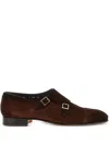 Santoni Dark Brown Double Buckle Dress Shoes