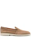Santoni Almond Suede Loafers In Brown