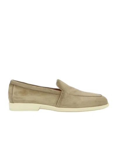 Santoni Almond Suede Loafers In Nude