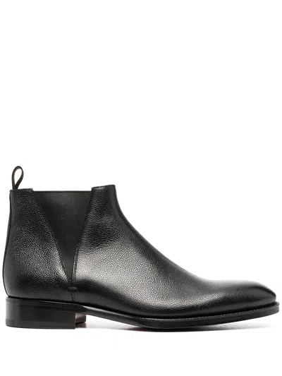 Santoni Almond Toe Ankle Boots In Black