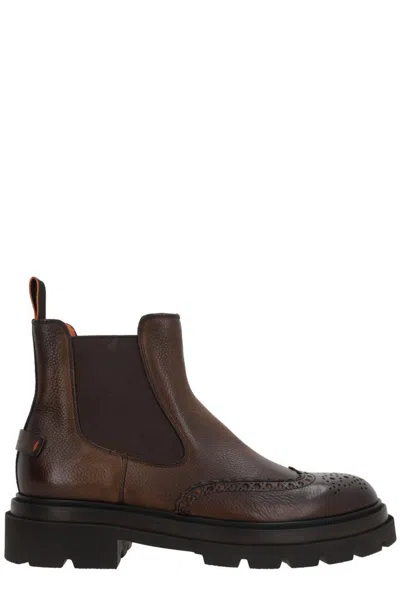 SANTONI SANTONI ALMOND TOE BROGUE CHELSEA BOOTS