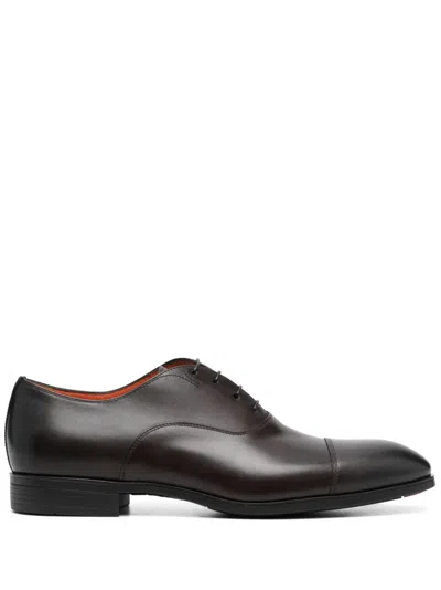 Santoni Almond-toe Lace-up Leather Shoes In Black