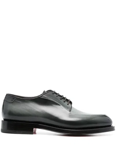Santoni Almond-toe Leather Derby Shoes In Green