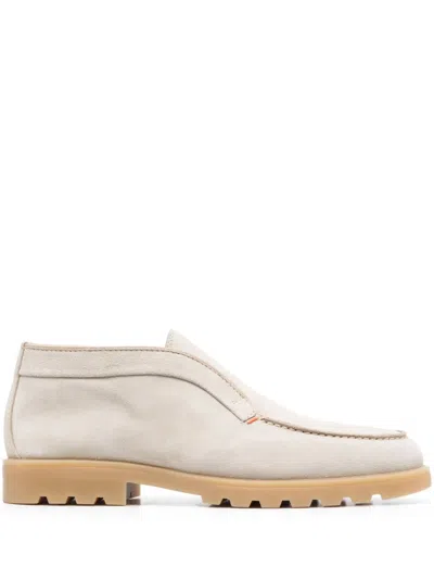 Santoni Almond-toe Leather Loafers In Neutrals