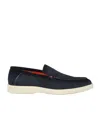 Santoni Suede Moccasin Loafers Round Toe In Gold