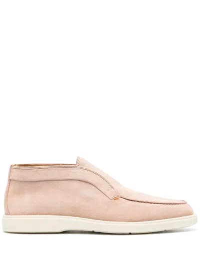Santoni Almond-toe Suede Boots In Neutrals