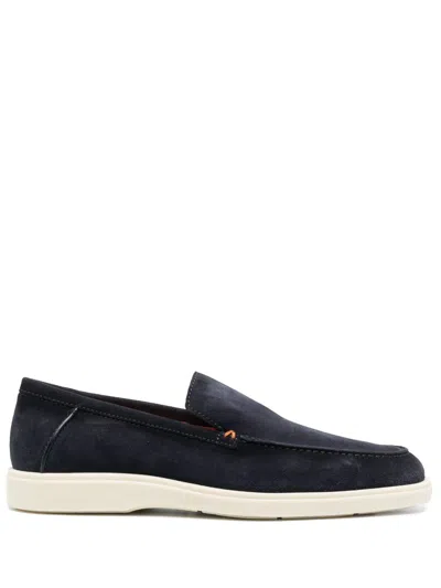 Santoni Almond-toe Suede Loafers In Drain