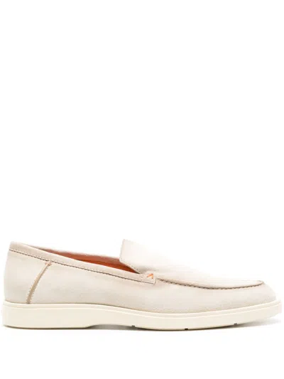 Santoni Almond-toe Suede Loafers In Neutrals