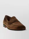 Santoni Almond Toe Suede Penny Strap Loafers In Brown