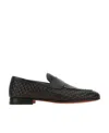 Santoni Gwendal Loafers Leather Sole Round Toe Woven Texture In Black