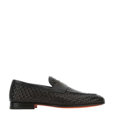SANTONI SANTONI ALMOND TOE WOVEN PENNY LOAFERS