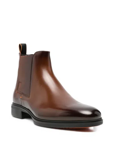 Santoni Almond-toe Chelsea Boots In Brown