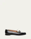 Santoni Andrea Bicolor Leather Chain Loafers In Charcoal