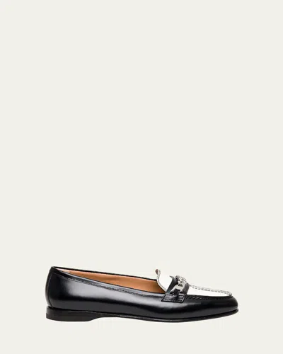 Santoni Andrea Bicolor Leather Chain Loafers In Charcoal