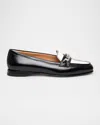 Santoni Andrea Bicolor Leather Chain Loafers In Charcoal