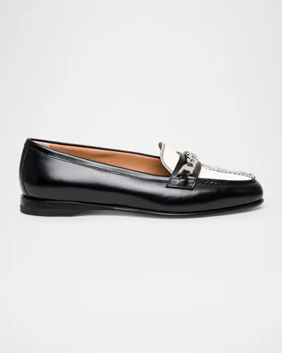 Santoni Andrea Bicolor Leather Chain Loafers In Charcoal